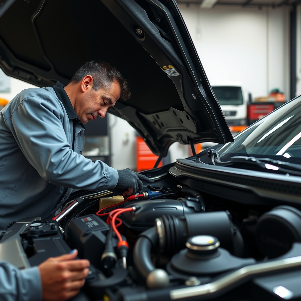 Mecánico profesional realizando inspección detallada del motor de un automóvil con herramientas de diagnóstico en taller especializado en Argentina