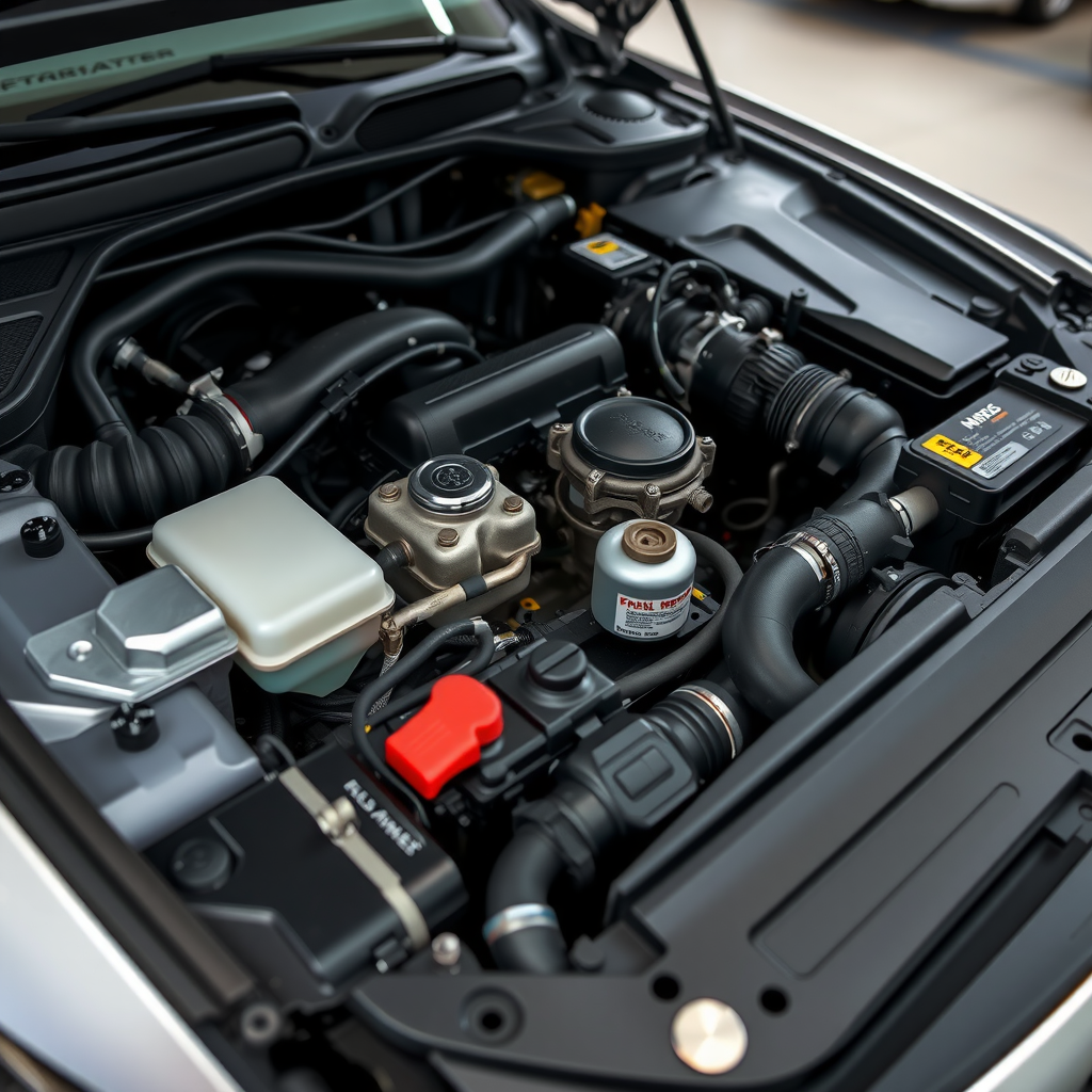 Vista cercana del compartimento del motor de un automóvil mostrando componentes limpios, correas, mangueras y depósitos de fluidos durante inspección profesional en Argentina