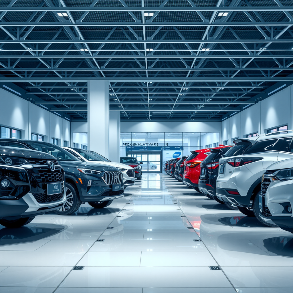 Concesionario premium mostrando vehículos de marcas líderes en retención de valor, ambiente elegante con iluminación profesional y presentación de alta gama