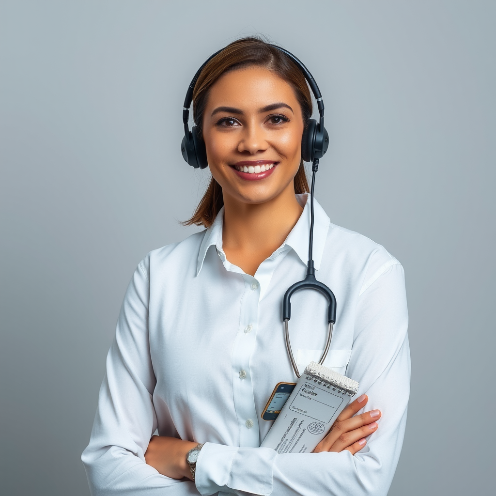 Retrato profesional de Ana Fernández, coordinadora de servicios al cliente especializada en atención personalizada, fondo neutro profesional